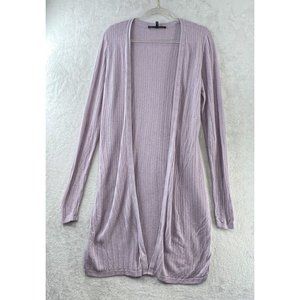 White House Black Market Cardigan Womens XL Purple Duster Chevron Open Knit